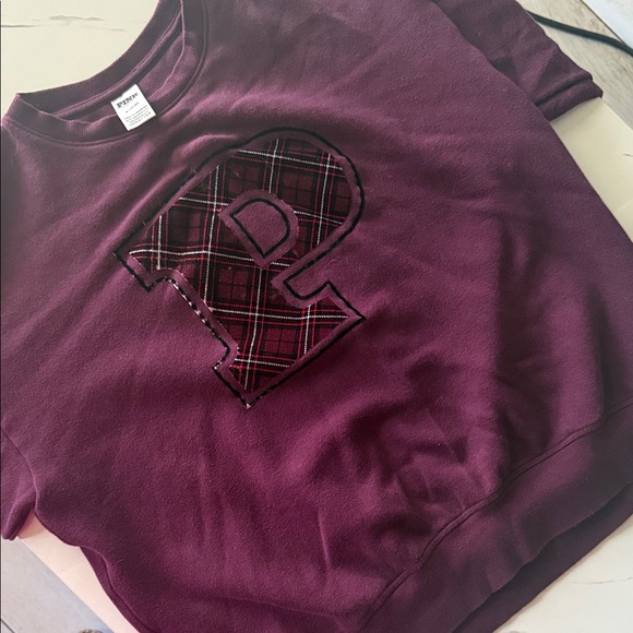 PINK Victoria's Secret Plum Plaid Logo Cropped Sweatshirt - Picture 3 of 4